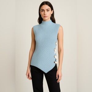 Derek Lam 10 Crosby Sleeveless Chunky Ribbed Knit Sweater Blue S Mock Neck